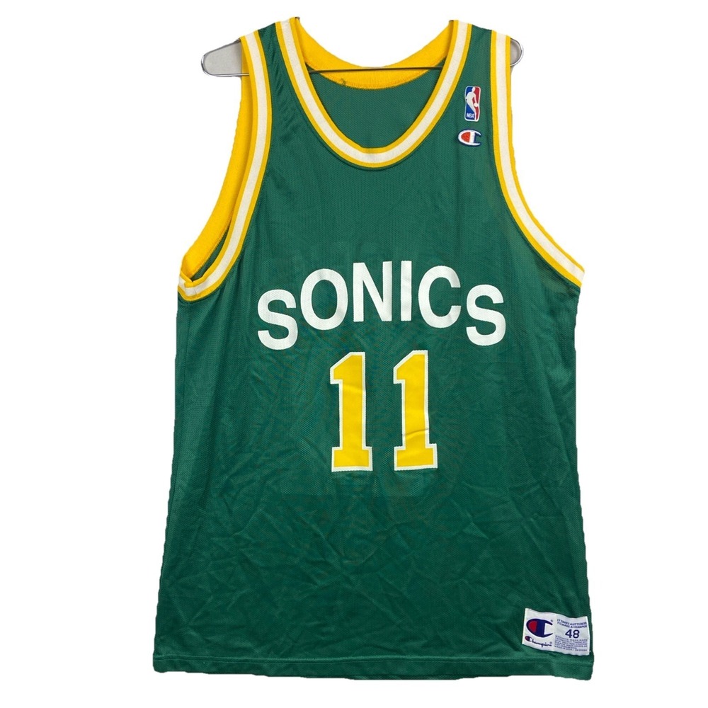 Vintage Detlef Schrempf Champion Jersey Size 48 Seattle Sonics Green NBA USA